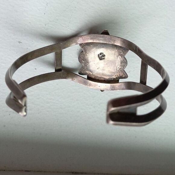 Navajo Sterling Silver Jasper Stone Bracelet SIGNED - Picture 7 of 10